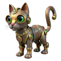 serene contemporary Steampunk cat automaton with a clockwork tail and jeweled eyes with Transparent Background expertly shot png