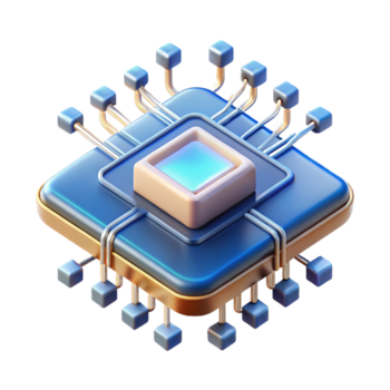 ikoniska overkligt avancerad data chip med invecklad kretsar och lysande data strömmar med transparent bakgrund museum kvalitet png