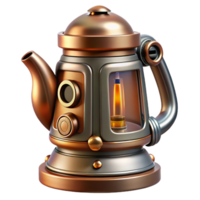 alluring sought-after Concept art style, isolated cutout of a retro-futuristic atomic-powered coffee maker with chrome and copper accents with Transparent Background png