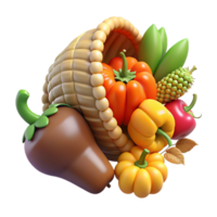 sumptuous playful retro A cornucopia overflowing with fruits and vegetables with Transparent Background top-tier png