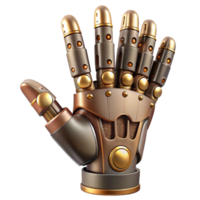 striking unforgettable Steampunk robotic hand with articulated fingers and a brass wrist with Transparent Background png