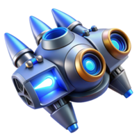 alluring retro Ultra-detailed concept art style isolated cutout of a futuristic spaceship engine with glowing blue thrusters with Transparent Background artisan png