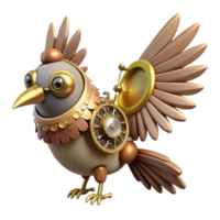 alluring unparalleled Steampunk bird automaton with clockwork gears and flapping wings with Transparent Background png