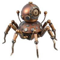 mesmerizing energetic retro Steampunk spider automaton with intricate legs and a clockwork body with Transparent Background handcrafted png