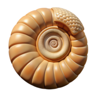 alluring gothic Isolated cutout of a concept art style hyper-specific fossilized ammonite, spiral shell, detailed texture, with Transparent Background authentic png