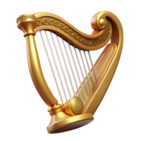 acclaimed baroque Concept art style, hyper-specific, photorealistic render of a single Celtic harp, ornate, isolated cutout with Transparent Background expertly shot png