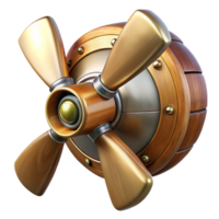 quintessential surreal Steampunk airship propeller made of polished wood and copper with Transparent Background original png