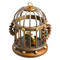 mesmerizing joyful gothic Steampunk birdcage with ornate bars and a clockwork mechanism with Transparent Background gallery standard png