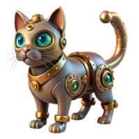 picturesque coastal Steampunk cat automaton with a clockwork tail and jeweled eyes with Transparent Background gallery standard png