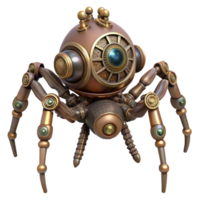 distinctive modern Steampunk spider automaton with intricate legs and a clockwork body with Transparent Background expertly shot png