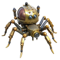 alluring timeless Ultra-detailed, professional render of a steampunk clockwork spider with articulated legs and a brass body Isolated cutout with Transparent Background png