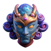 dramatic passionate artistic Hyper-specific, professional render, isolated cutout of a single, stylized, cosmic deity mask with swirling nebula patterns with Transparent Background luxury png