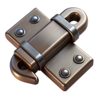 coveted organic Ultra-detailed, photorealistic, isolated cutout of a single, hand-forged iron hinge Hyper-specific texture and color with Transparent Background masterfully captured png