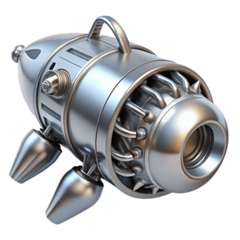 pittoresk avantgarde- elegant silver- rymdskepp motor med synlig inre mekanik med transparent bakgrund hög upplösning png