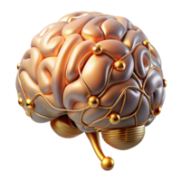 striking dynamic mid-century Hyper-specific photorealistic biomechanical brain, neural network exposed, glowing synapses, platinum and gold, isolated cutout with Transparent Background 8K png