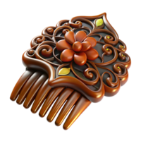 pristine urban Isolated cutout, hyper-specific, concept art style of an Art Nouveau hair comb, tortoise shell material, intricate floral carving with Transparent Background 8K png