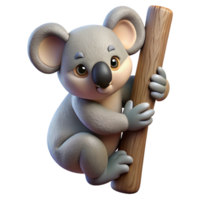 fascinating bold renaissance Ultra-detailed professional render of a single koala, clinging to a tree trunk trunk cropped out, isolated cutout, with Transparent Background 8K png