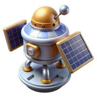 fascinating energetic retro Hyper-specific, professional render, isolated cutout of a single, stylized, robotic space probe with extended solar panels with Transparent Background professional png