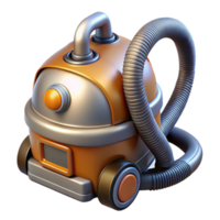 impressive surreal Professional render, isolated cutout of a hyper-specific design for a retro-futuristic vacuum cleaner with chrome finish and retractable hoses with Transparent Background detailed png
