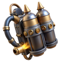 spectacular nordic Steampunk jetpack with brass nozzles and steam vents with Transparent Background expertly shot png