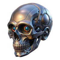 spectacular harmonious elegant Ultra-detailed isolated cutout of a biomechanical skull, intricate engravings, glowing eyes, metallic jaw, with Transparent Background original png