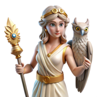 fascinating traditional Athena, goddess of wisdom, with an owl with Transparent Background detailed png