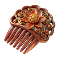 notable rustic Isolated cutout, hyper-specific, concept art style of an Art Nouveau hair comb, tortoise shell material, intricate floral carving with Transparent Background museum quality png