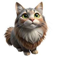 serene coastal Maine cat, fluffy, looking up, with Transparent Background handcrafted png