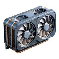 romantic stunning Ultra-detailed professional render of a single modern graphics card with multiple cooling fans, isolated cutout with Transparent Background expertly shot png