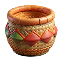 wonderful industrial Hyper-specific professional render of an intricately woven tribal basket with dyed reeds and geometric patterns with Transparent Background precision png