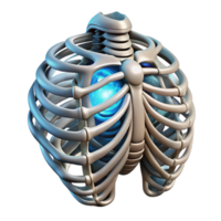 mesmerizing unforgettable Concept art style biomechanical ribcage, polished bone and steel, intricate filigree, glowing energy source, isolated cutout with Transparent Background png