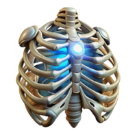 impressive signature Concept art style biomechanical ribcage, polished bone and steel, intricate filigree, glowing energy source, isolated cutout with Transparent Background png