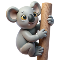 glorious unparalleled Ultra-detailed professional render of a single koala, clinging to a tree trunk trunk cropped out, isolated cutout, with Transparent Background png