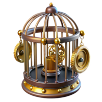 extraordinary industrial Steampunk birdcage with ornate bars and a clockwork mechanism with Transparent Background professional png