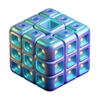 intense hypnotic Photorealistic professional render of a futuristic, holographic data cube displaying binary code with Transparent Background museum quality png