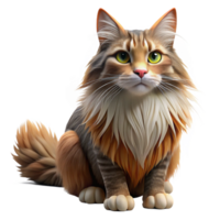 joyful breathtaking A grooming Maine cat with long fur with Transparent Background original png