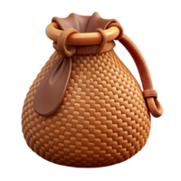 captivating mid-century Hyper-specific, professional render of a tribal woven bag with a drawstring closure with Transparent Background authentic png