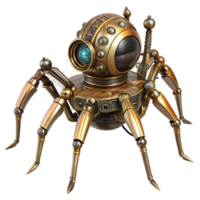 nostalgic sumptuous Ultra-detailed, professional render of a steampunk clockwork spider with articulated legs and a brass body Isolated cutout with Transparent Background flawless png