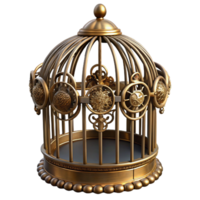 fascinating dramatic surreal Steampunk birdcage with ornate brass bars and intricate details with Transparent Background exclusive png