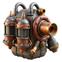 enchanting bold baroque Ultra-detailed, photorealistic rendering of a steampunk jetpack with miniature steam engines and copper piping Isolated cutout with Transparent Background perfect clarity png
