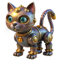 wonderful signature Steampunk robotic cat with glowing eyes and intricate gears with Transparent Background png