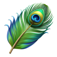timeless mid-century Photorealistic professional render, isolated cutout of a single, vibrant peacock feather, hyper-specific with Transparent Background studio quality png