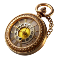 wonderful playful avant-garde Steampunk pocket watch with Roman numerals and a filigree cover with Transparent Background high resolution png