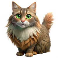 ethereal striking Maine cat, fluffy, long fur, green eyes with Transparent Background top-tier png