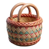 stunning inspired Hyper-specific professional render of an intricately woven tribal basket with dyed reeds and geometric patterns with Transparent Background png