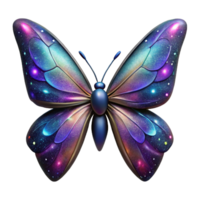captivating memorable Ultra-detailed, photorealistic render, isolated cutout of a single, iridescent, cosmic butterfly with galaxy-patterned wings with Transparent Background png