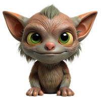 breathtaking whimsical mid-century A small, furry goblin with pointed ears, with Transparent Background top-tier png