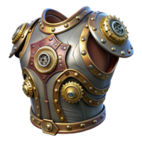 beautiful memorable Steampunk armor breastplate with intricate gears and metallic plating with Transparent Background png