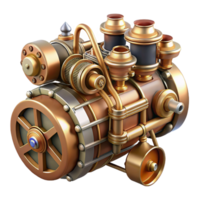 tranquil extraordinary Steampunk airship engine with pistons, gears, and copper pipes with Transparent Background sharp png