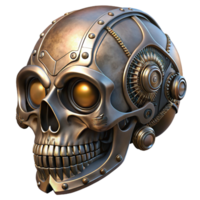 iconic mid-century Steampunk skull with metallic implants and intricate engravings with Transparent Background top-tier png
